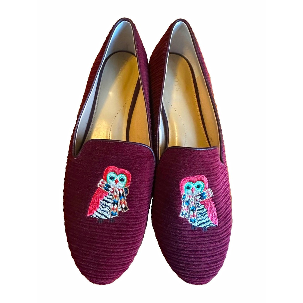 Talbots Burgundy Corduroy Whimsical Fall Winter Owl Slip-On Loafer Flats US 9 M